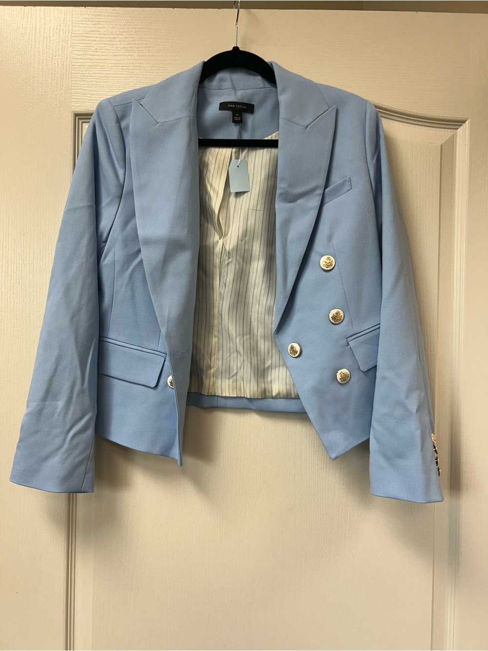 Ann Taylor Sky Blue Double-Breasted Cropped Blazer